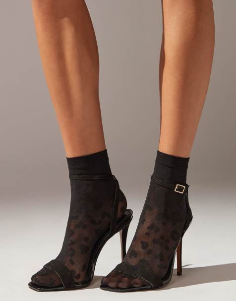 Calzedonia Animal print sheer short socks in black animal print - view 1