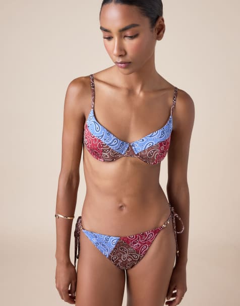 Calzedonia Balconette bikini top bandana patch in blue brown and red - view 1