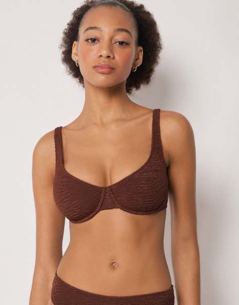 Calzedonia Balconette bikini top crinkle waves in coffee brown - view 1