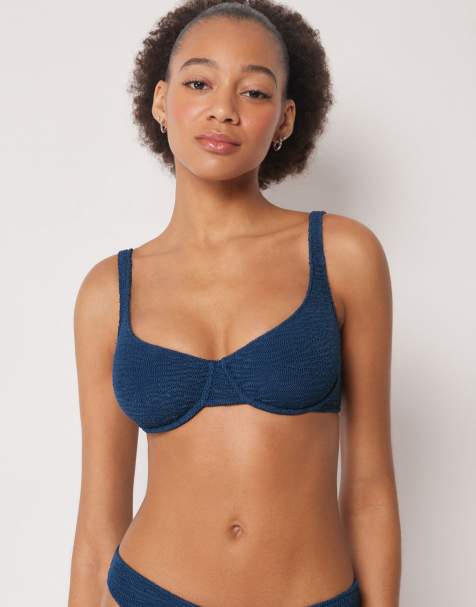 Calzedonia Balconette bikini top crinkle waves in deep blue - view 1