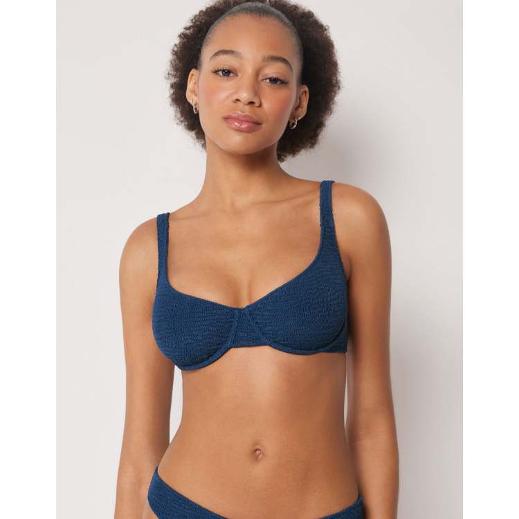 Calzedonia Balconette bikini top crinkle waves in deep blue | ASOS