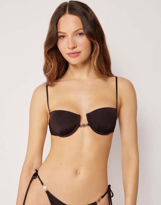 Calzedonia Balconette bikini top minimal fit in coco brown, 3 of 4