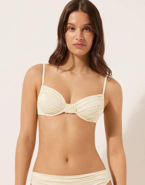 Calzedonia Shiny Satin fuller bust balconette bikini top in white