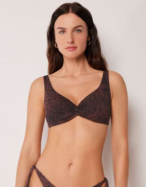 Calzedonia Balconette leopard print bikini top in dark brown animalier - view 1