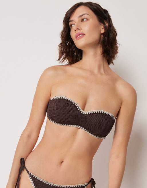 Calzedonia Bandeau bikini top bicolor embroidery in bicolor embroidery brown