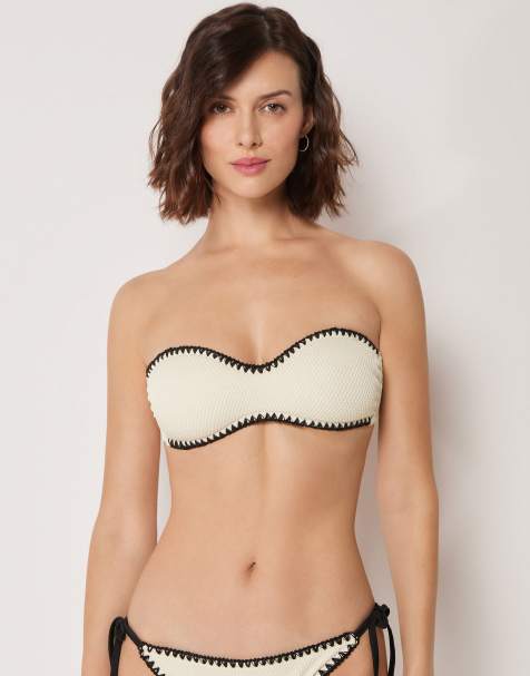 Calzedonia Bandeau bikini top bicolor embroidery in white - view 1