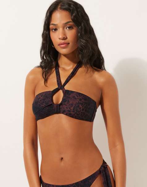 Calzedonia Bandeau leopard print bikini in dark brown animalier