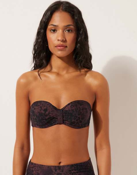 Calzedonia Fuller Bust Bandeau leopard print bikini top in dark brown animalier