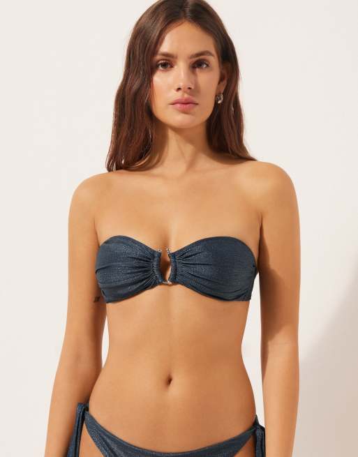 Calzedonia Bandeau bikini top glowing python in blue python