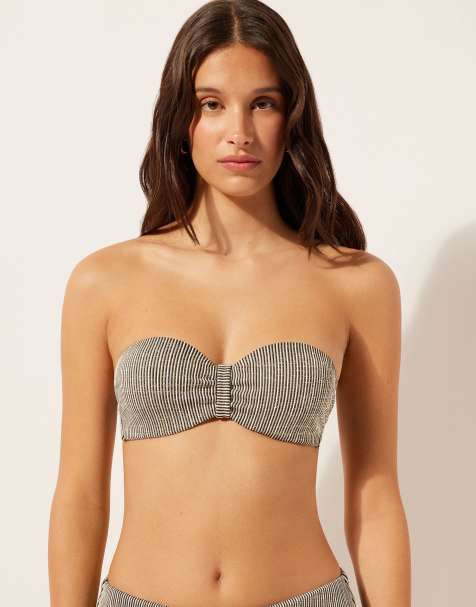 Calzedonia Bandeau bikini top golden stripes in gold black - view 1