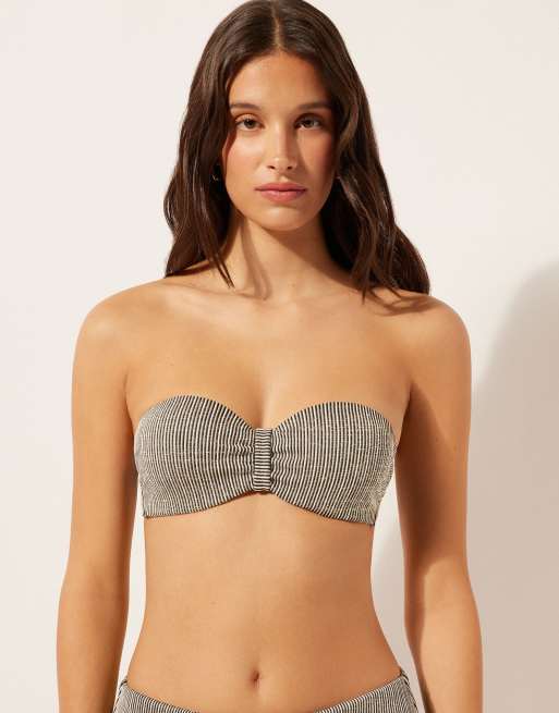 Calzedonia Bandeau bikini top golden stripes in gold black