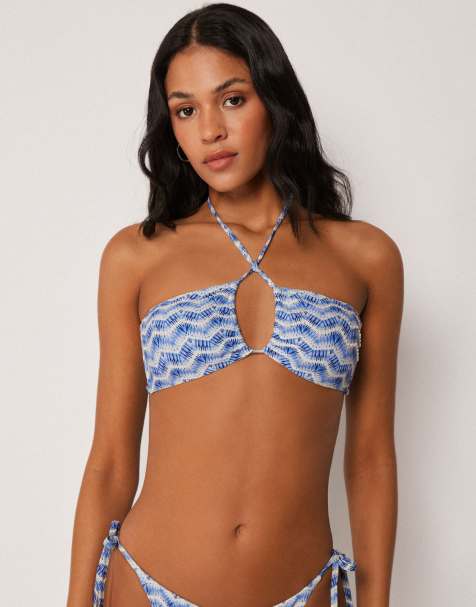 Calzedonia Bandeau bikini top reflection in light blue and white - view 1