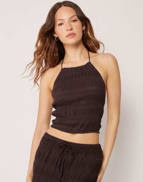 Calzedonia Beach top with ruffles in coco brown - view 1