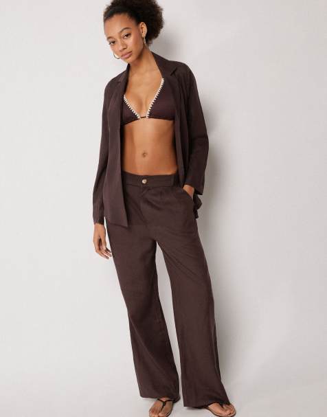 Calzedonia Beach trousers with linen and viscose in coco brown - view 1