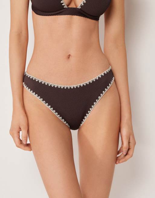 Calzedonia Bikini bottoms bicolor embroidery in bicolor embroidery brown