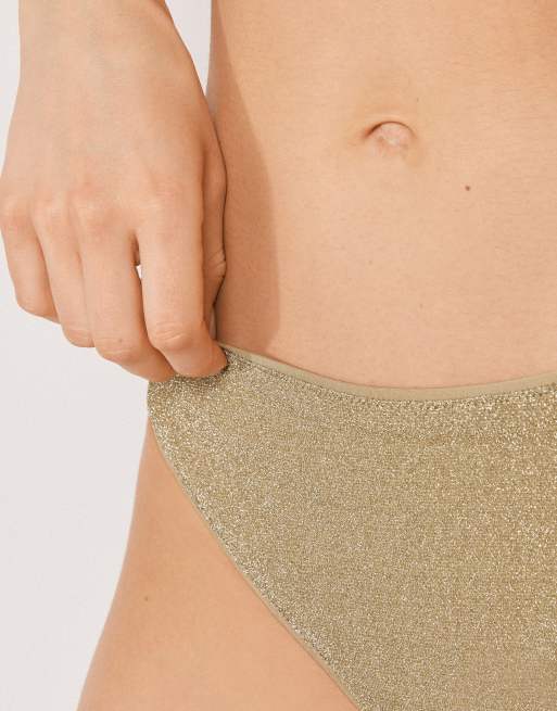 Calzedonia Bikini bottoms metallic glow in gold, 3 of 4
