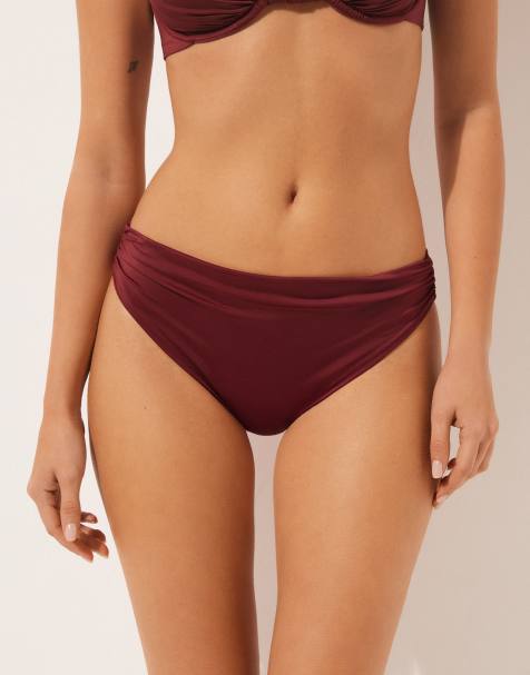 Calzedonia Bikini bottoms shiny satin in dark red