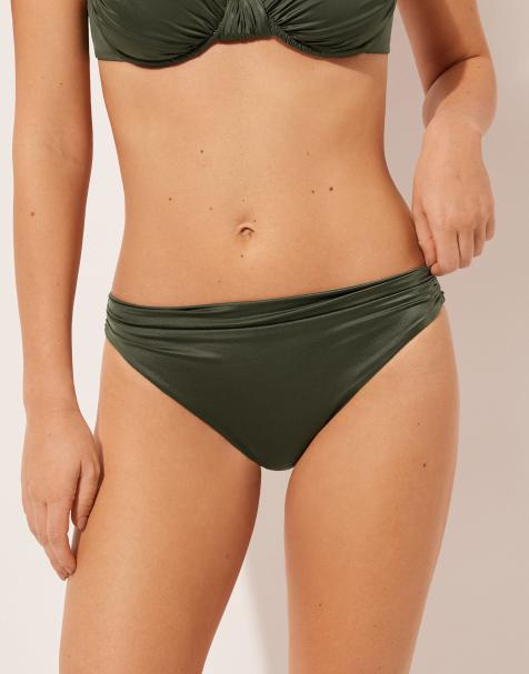 Calzedonia Bikini bottoms shiny satin in shiny satin dark green