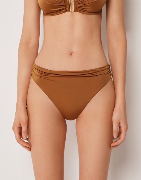 Calzedonia Bikini bottoms shiny satin in sugar brown - view 1