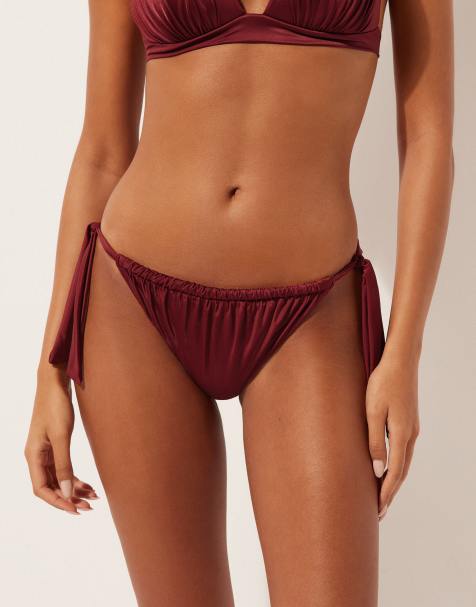 Calzedonia Bikini briefs with side ties shiny satin in dark red - view 1