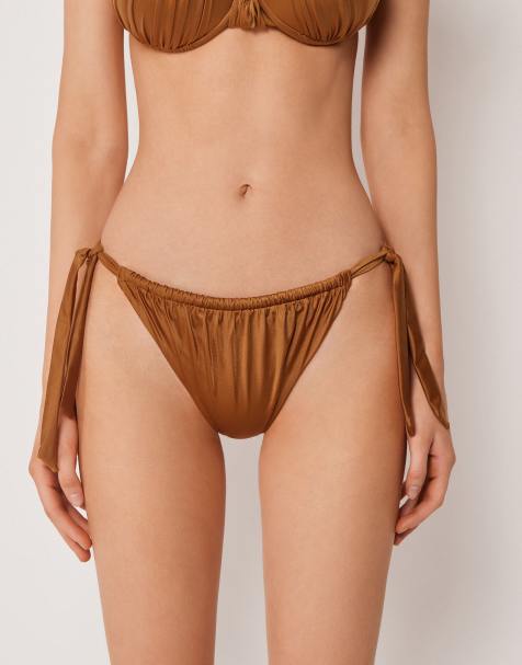 Calzedonia Bikini briefs with side ties shiny satin in sugar brown - view 1
