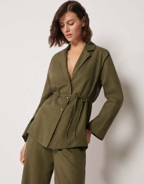 Calzedonia Blazer with linen and viscose in dark green - view 1