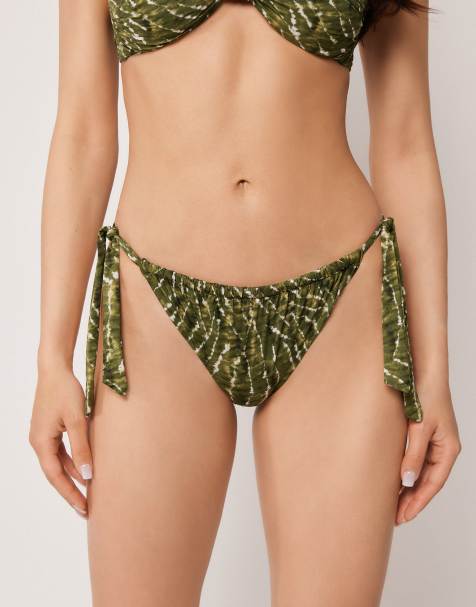 Calzedonia Bow bikini bottoms natural tie-dye in green - view 1