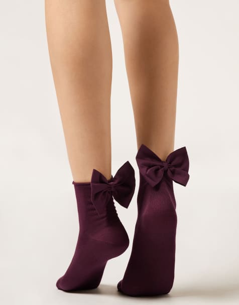 Calzedonia Bow socks in bordeaux - view 1