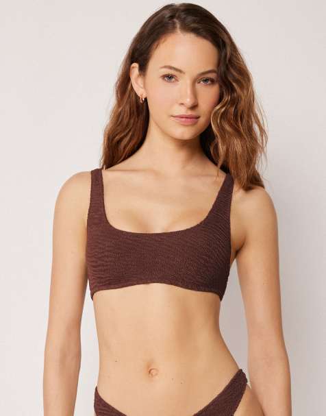 Calzedonia Brassiere bikini top crinkle waves in coffee brown