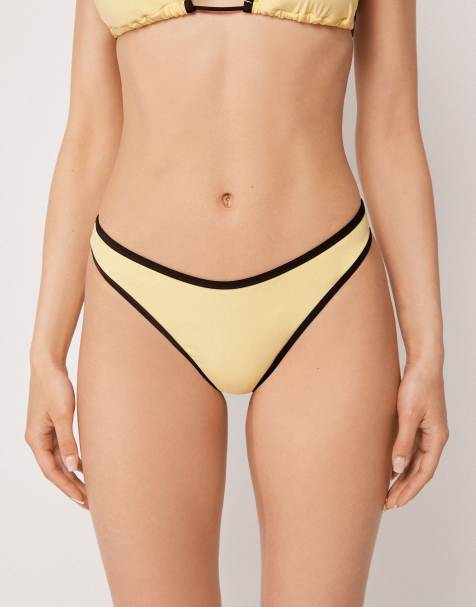 Calzedonia Brazilian bikini bottoms bicolor piping in yellow meringue - view 1