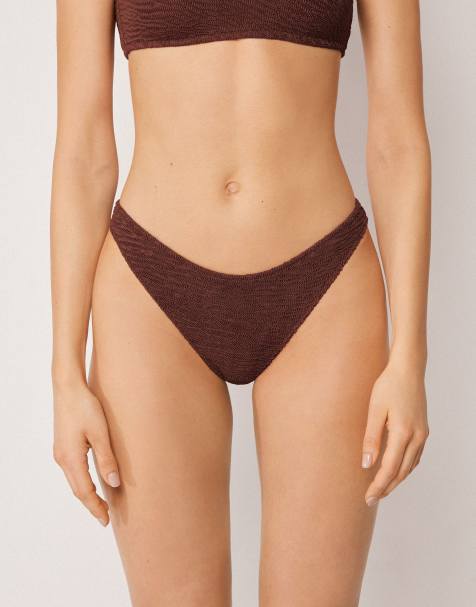 Calzedonia Brazilian bikini bottoms crinkle waves in coffee brown - view 1