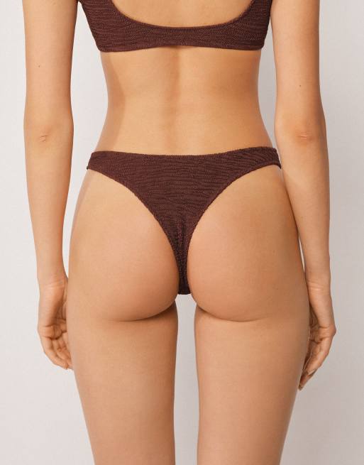 Calzedonia Brazilian bikini bottoms crinkle waves in coffee brown, 2 of 5