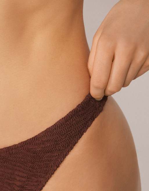 Calzedonia Brazilian bikini bottoms crinkle waves in coffee brown, 3 of 5