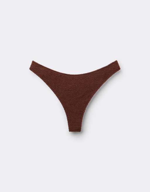 Calzedonia Brazilian bikini bottoms crinkle waves in coffee brown, 5 of 5