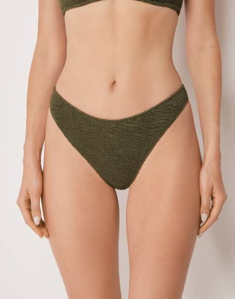 Calzedonia Brazilian bikini bottoms crinkle waves in crinkle waves deep green - view 1