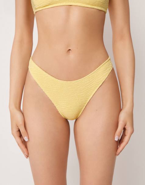 Calzedonia Brazilian bikini bottoms crinkle waves in yellow meringue - view 1