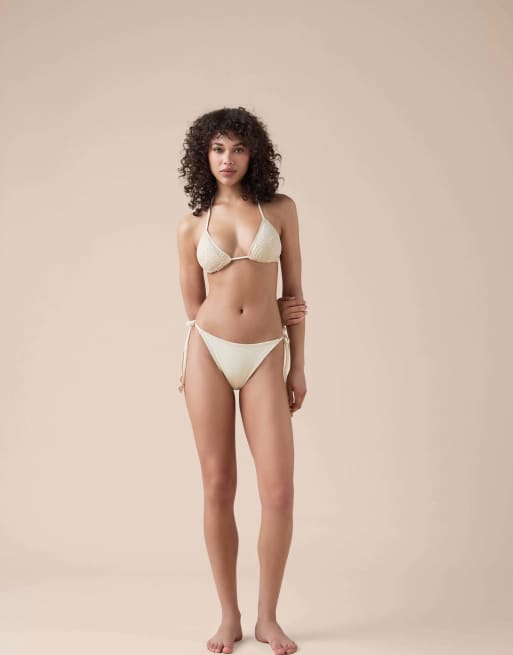 Calzedonia Brazilian bikini bottoms floral crochet in ivory white, 4 of 5