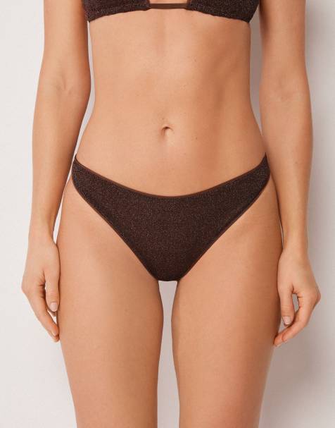 Calzedonia Brazilian bikini bottoms metallic glow in choco brown - view 1