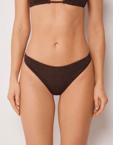 Calzedonia Brazilian bikini bottoms metallic glow in choco brown