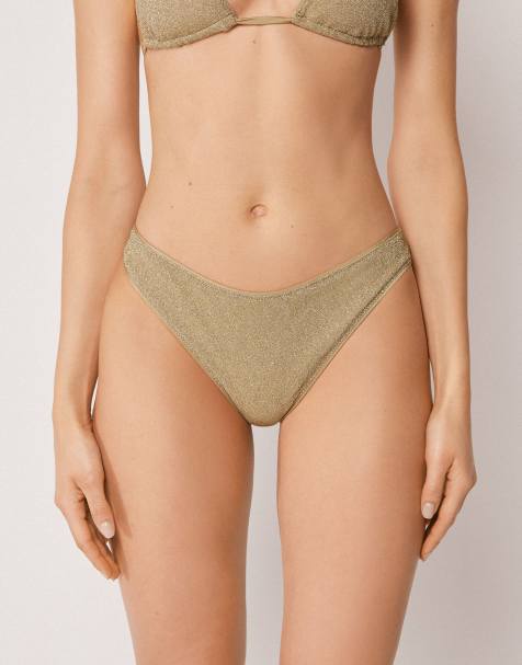 Calzedonia Brazilian bikini bottoms metallic glow in gold