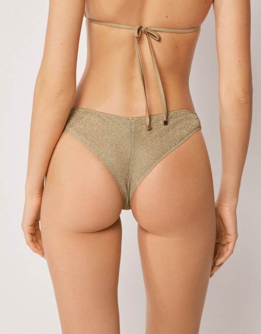 Calzedonia Brazilian bikini bottoms metallic glow in gold, 3 of 4
