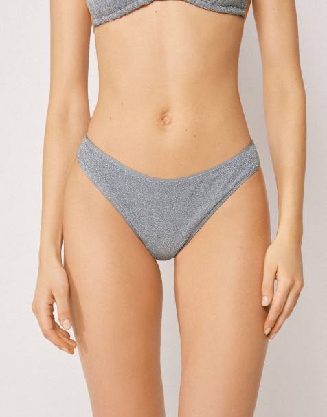 Calzedonia Brazilian bikini bottoms metallic glow in silver blue - view 1