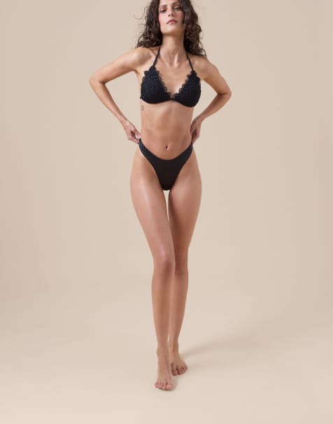 Calzedonia Brazilian bikini bottoms romantic lace in black - view 1