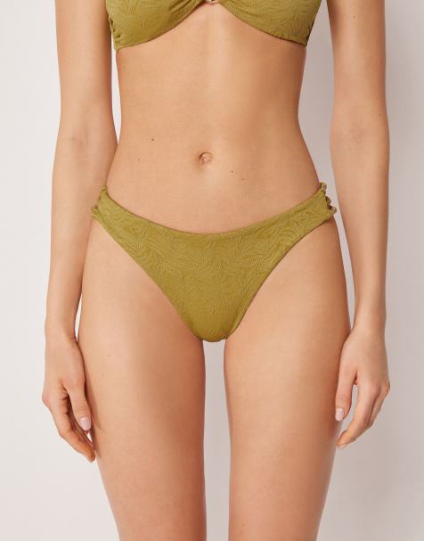 Calzedonia Brazilian bikini bottoms wild jungle in bronzed green - view 1