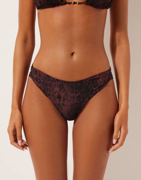 Calzedonia Brazilian leopard print bikini bottom in dark brown animal print - view 1