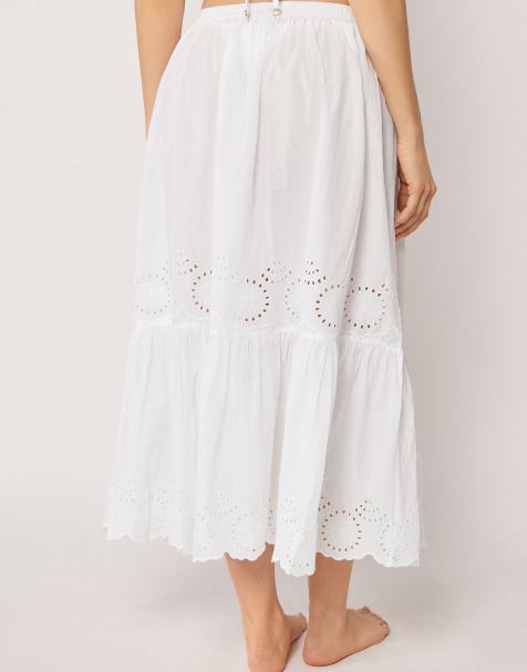Calzedonia Broderie anglaise long beach skirt in white - view 1