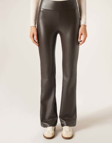 Calzedonia Coated-effect thermal flared trousers in brown - view 1