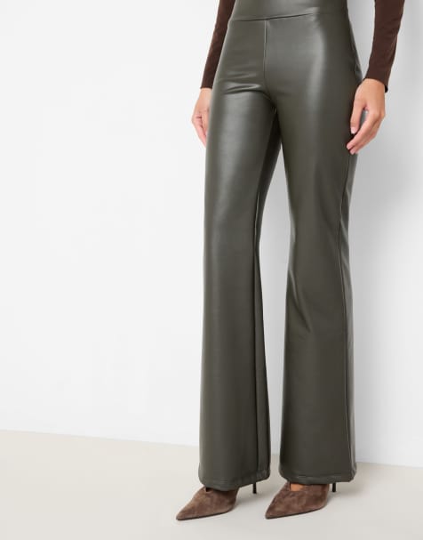 Calzedonia Coated-effect thermal flared trousers in khaki - view 1
