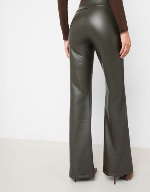 Calzedonia Coated-effect thermal flared trousers in khaki, 2 of 6