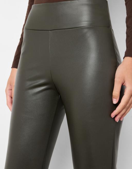 Calzedonia Coated-effect thermal flared trousers in khaki, 3 of 6